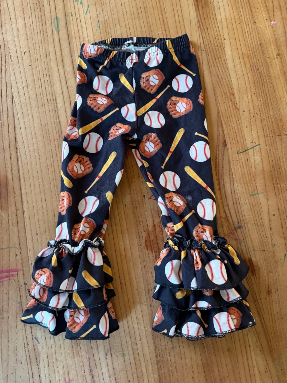 Girls Ruffle Baseball Leggings - Black, White, Orange, Yellow
